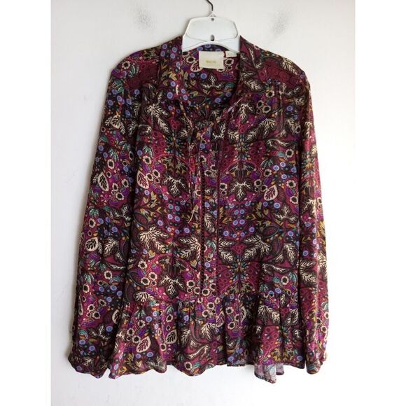 Maeve by Anthropologie "Janie" Purple Multicolor Floral Button Up Blouse size 4 - Picture 7 of 10